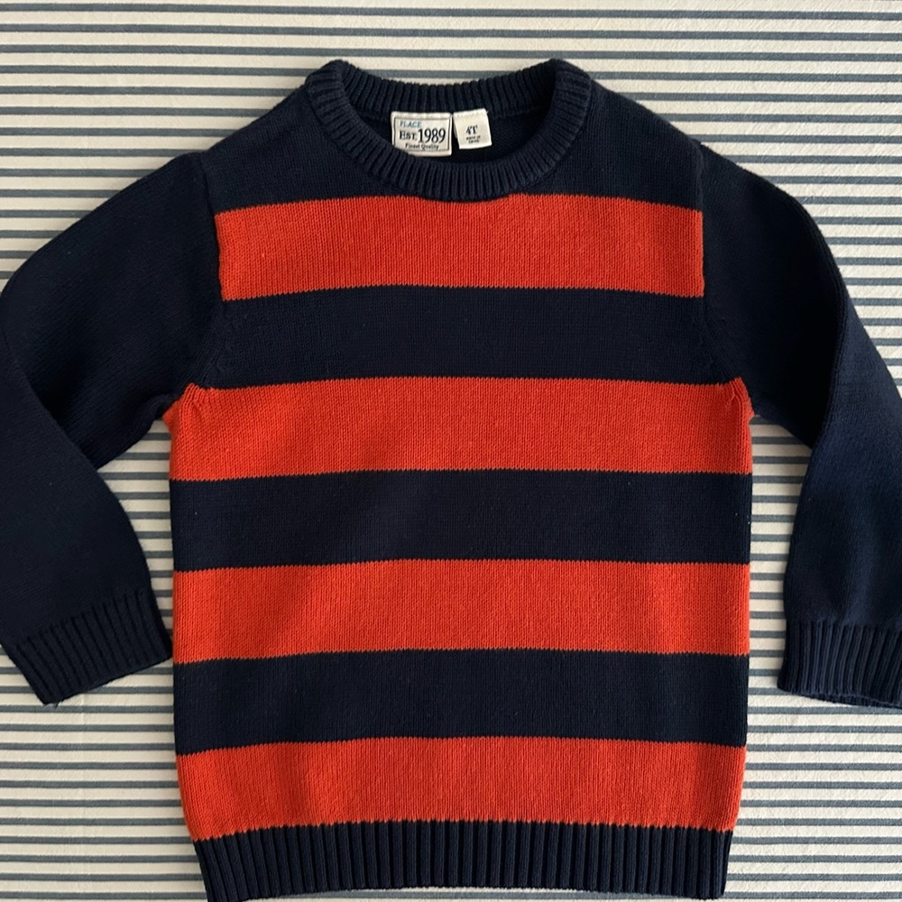 Orange and Navy stripe knit sweater - like new